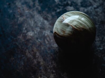 close up shot of a green onyx ball
