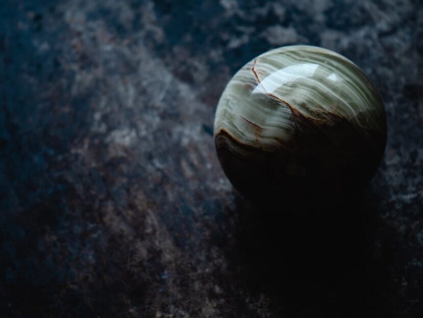 close up shot of a green onyx ball