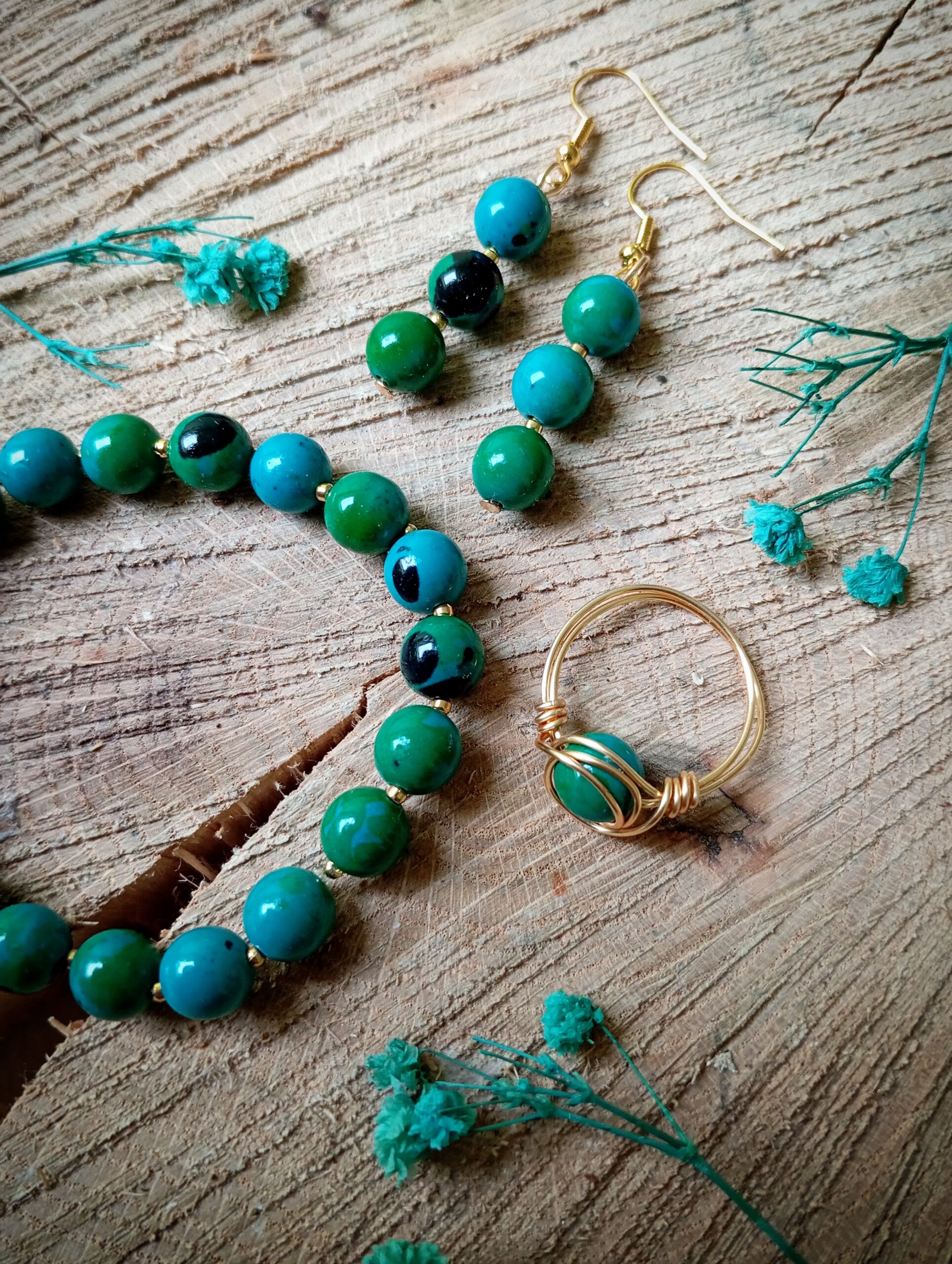 Komplet "Turquoise blend" - kolczyki, bransoletka, pierścionek - obrazek 3