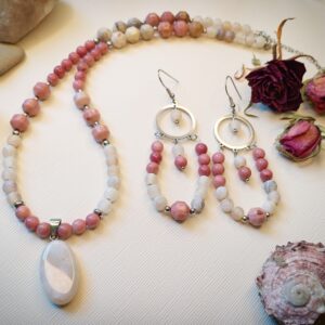 Komplet z rodonitem i agatem "Feminine aura"